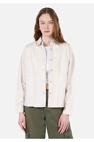 Colin's Regular Fit Shirt Neck Plain Women's Ecru Long Sleeve Shirt