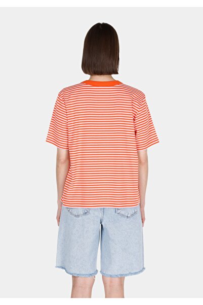 Colin's Regular Fit Round Neck Striped Women's Red Short Sleeve T-Shirt