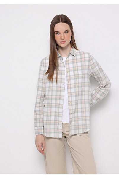 Colin's Regular Fit Shirt Neck Ekoseli Kadın Yeşil Uzun Kol Gömlek