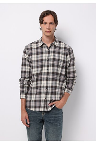 Colin's Мъжка кафява риза с дълъг ръкав и карирана яка, стандартна кройка