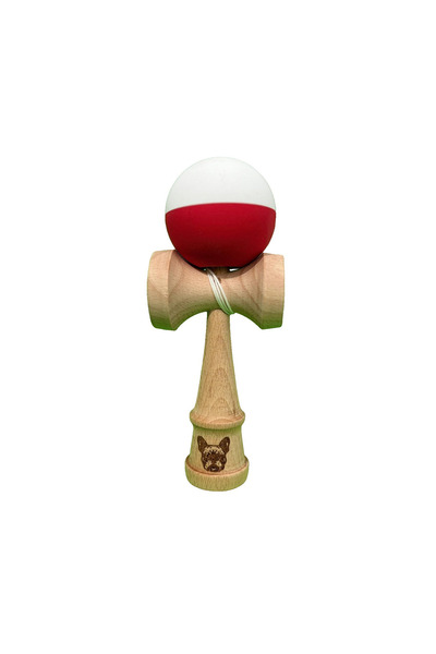 Berbis Kendama X Originala - Jucarie din Lemn, 18 cm, Model Bicolor Alb-Rosu