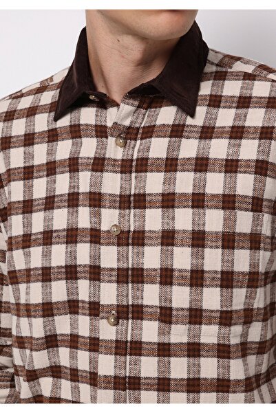Colin's Удобна риза с карирана яка Мъжка кафява риза с дълъг ръкав