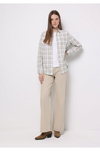 Colin's Regular Fit Shirt Neck Ekoseli Kadın Yeşil Uzun Kol Gömlek