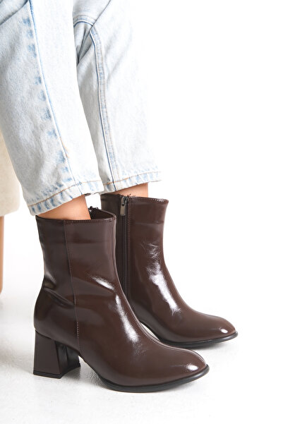 RİVONNA KADIN YANDAN FARMARLI 6CM KALIN TOPUKLU KADIIN BOT SİYAH KIRIŞIK RUGAN