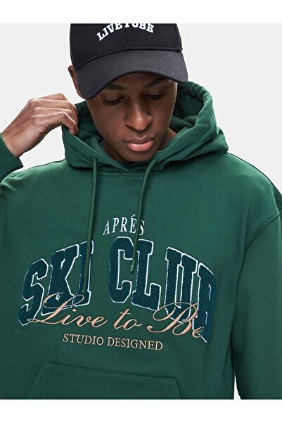 Ltb Дългоръкава зелена суитшърт с качулка и надпис
