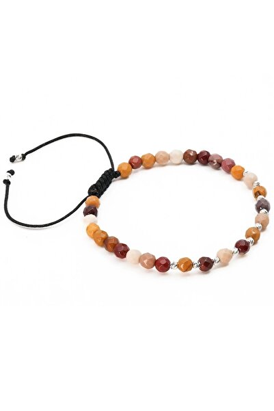 MANAVA Brățară cu 12 bile de Argint 925 de 2,5 mm și sfere fațetate de mookaite de 4 mm