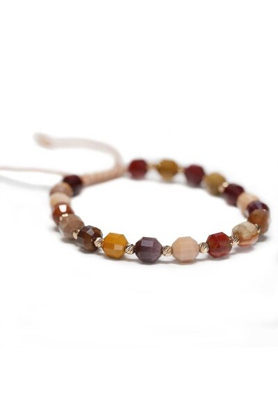 MANAVA Bracelet with 20 14k Gold balls and Mookaite semi-precious stones, adjustable