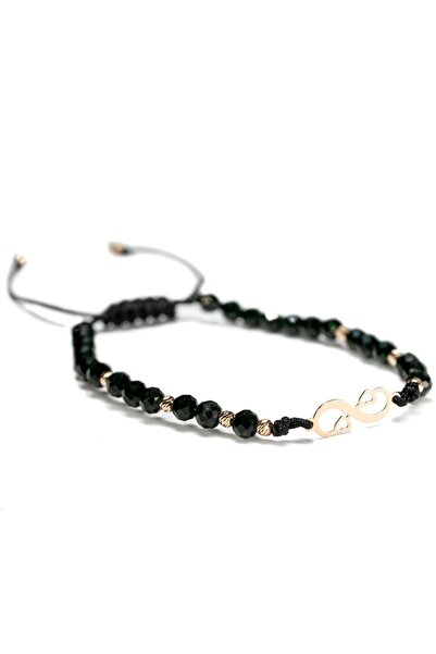 MANAVA 14k gold bracelet with 10 balls, infinity pendant and sunstone - adjustable