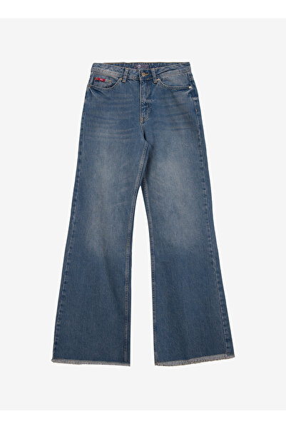 Lee Cooper High Waist Wide Leg Regular Blue - Green Women's Denim Pants 261 Lcf 121009 Sandy Ramon