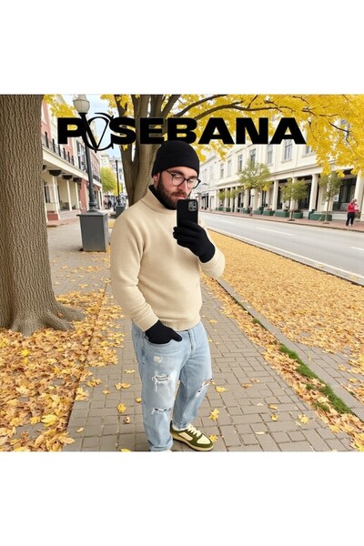 Vadodara - Men's Winter Set, Knitted Hat and Black Gloves, One Size