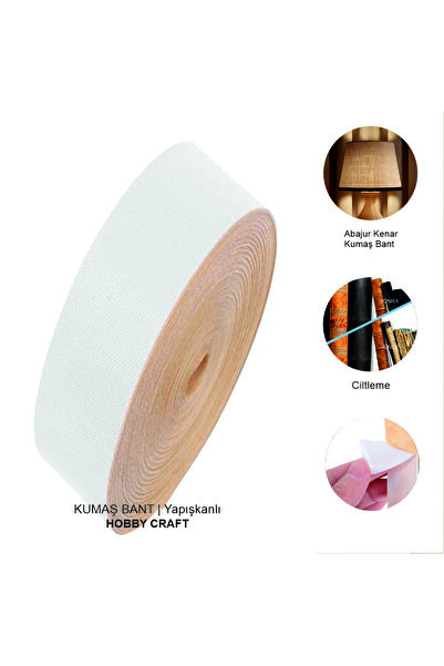 Hobby Craft Yapışkanlı Kumaş BEYAZ Abajur Kenar Bandı | 1,5 CM genişlik x 3 M...
