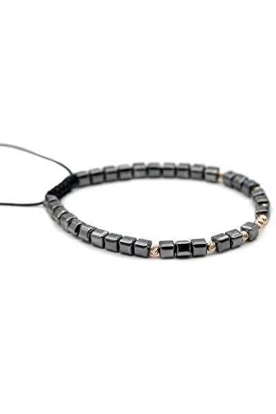 MANAVA Bracelet with 9 14k Gold balls and semi-precious stones, hematite cube, adjustable