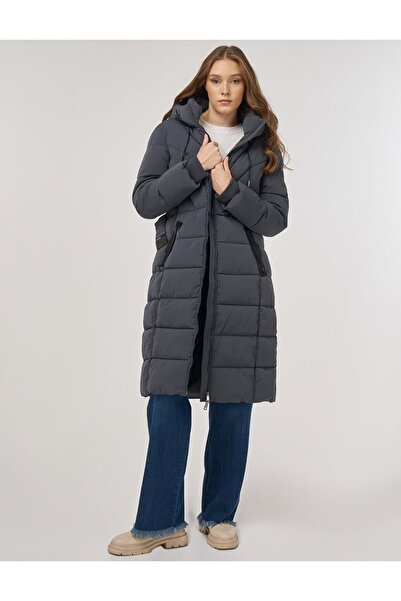 Kayra Hooded Detailed Anorak Coat Anthracite
