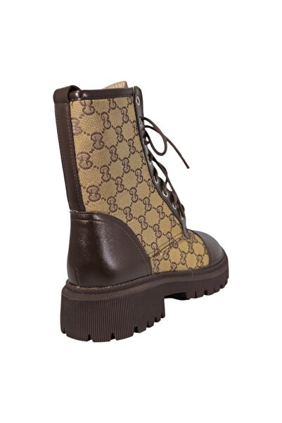 Ego Manchester women's boots, brown faux leather with monogram nylon, size 38