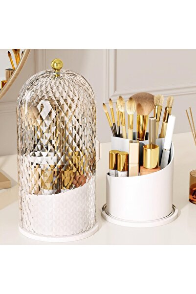 Arabest حامل فرش المكياج مع غطاء، صندوق تخزين فرش المكياج بنمط ماسي، دوران 36...