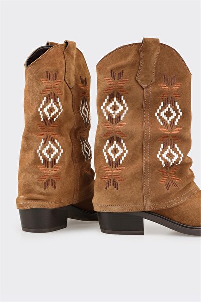 Elle Shoes Taba Deri Kadın Western Bot