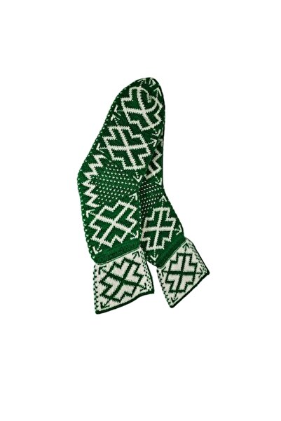 Kral - Women's Knitted Ciupici-type Socks Wool Ethnic Motifs, Artisan, Green, One Size