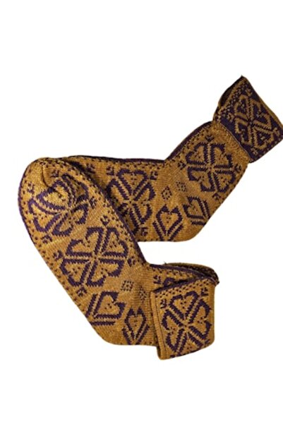 Kral - Women's Knitted 'Ciupici' Socks, Wool, Ethnic Motifs, Brown & Purple, One Size