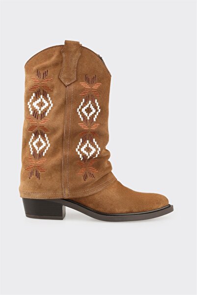 Elle Shoes Taba Deri Kadın Western Bot