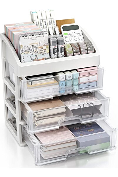 fulina Desk Organizer with Drawers, 3 Drawer Desktop Plastic Storage, Clear Desktop Storage Drawers for Off