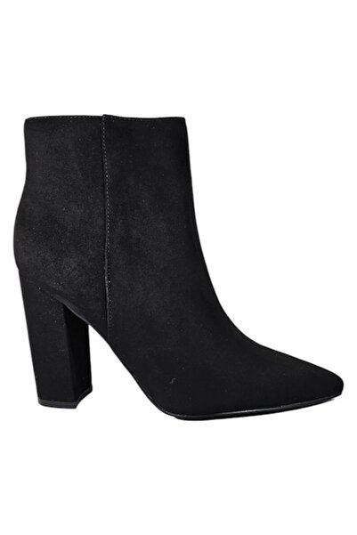 JustFab Women's Ankle Boots Black, Velvet-Look Microfiber, Pointed Toe, 10 cm Heel, EU 40