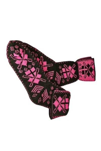 Kral Artisan Women's Knitted Slipper Socks, Wool, Kaki & Fuchsia, One Size