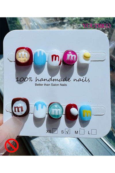 Youtrico أظافر صناعية للأطفال مصنوعة يدويًا بنسبة 100%، لون أخضر، آمنة للأطفا...