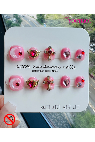 Youtrico أظافر صناعية للأطفال مصنوعة يدويًا بنسبة 100% باللون الأخضر القمري، ...