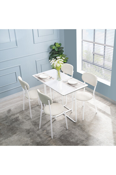 HXDream Nordic modern style, simple and fashionable，5-Piece 4-Seater Dining Set，Table set， Chairs set