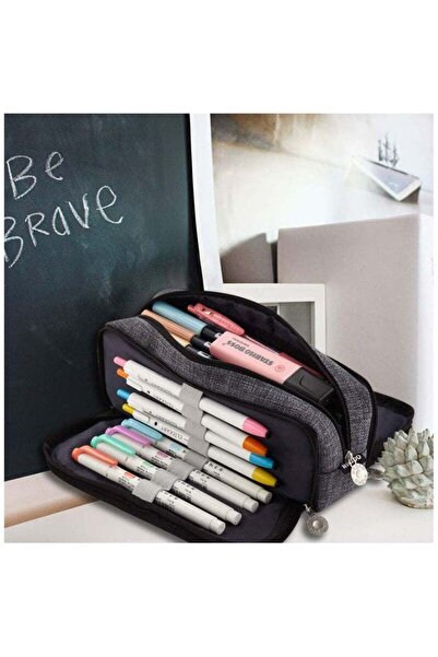 COOYA Large Pencil Case Big Capacity 3 Compartments Canvas Pencil Pouch for Teen Boys Girls School Student