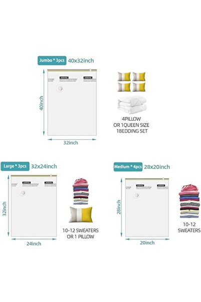 COOYA Vacuum Storage Bags, Space Saver Sealer Compression Bags with Travel Hand Pump for Blankets