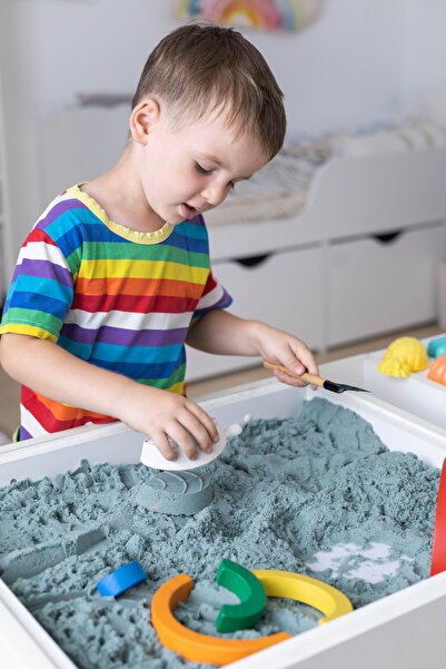 Haenyeo Kiddo رمل حركي طبيعي 1000 جرام مع وعاء و12 قالب هدية