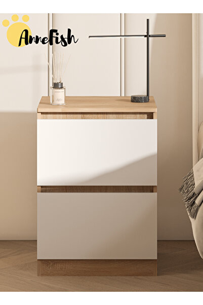 AnneFish 40*40*55cm NightStand for Bedroom Rustic Side Table Simple Bedside End Table with 2 Storage Drawers