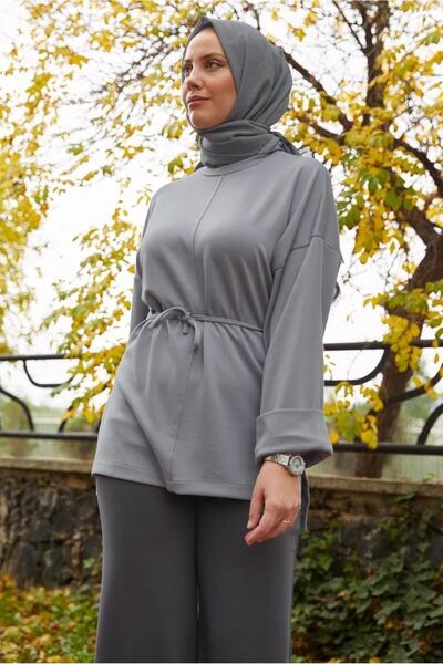 TRENDTESETTÜR Women's Gray Waist-Tie Tunic t 84112