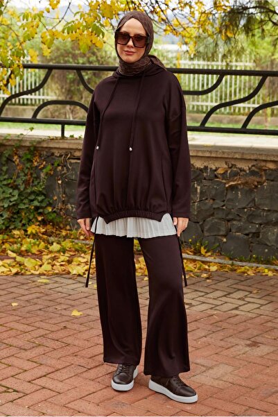 TRENDTESETTÜR Women's Brown (Bitter Brown) Hooded Set with Pants t 5666