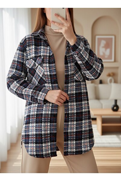 Omarı قميص تويد مع جيوب وأغطية - كحلي