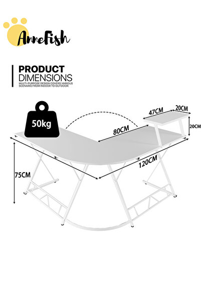 AnneFish 120cm L-Shaped Gaming Desk Office Desk With Monitor Stand Home Office Table Gaming Table