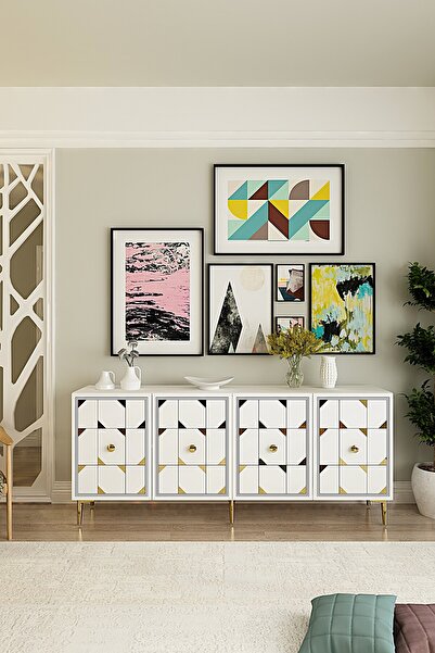 CENEYRA KA1803BG MOKA180 KONSOL, KAHVE KÖŞESİ, TV SEHPASI BEYAZ-GOLD 180cm