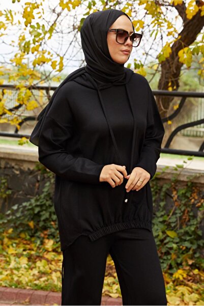 TRENDTESETTÜR Women's Black Pants K Hooded Set t 5666