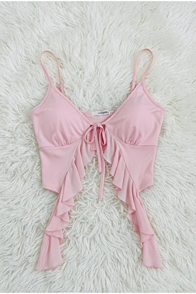 Trend ol tekstil Trend-Ol Crop İthal Tül Tasarım Büstiyer Bralet Önü Bağcıklı...