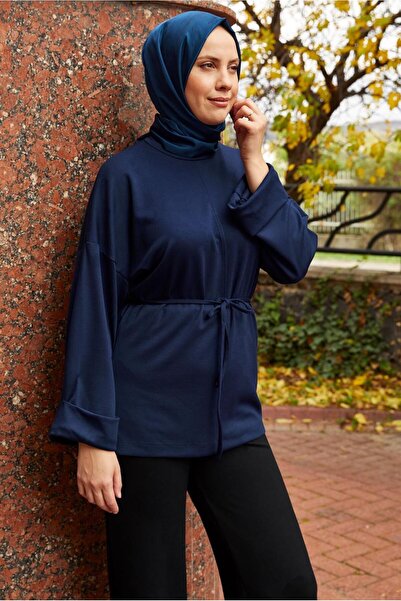 TRENDTESETTÜR Women's Navy Blue Belted Tunic t 84112