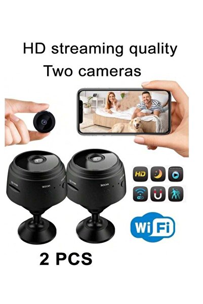 Generic كاميرا مراقبة صغيرة لاسلكية مجموعة من 2 كاميرات قابلة لإعادة الشحن مع تنبيه للجوال في حالة حدوث حركة