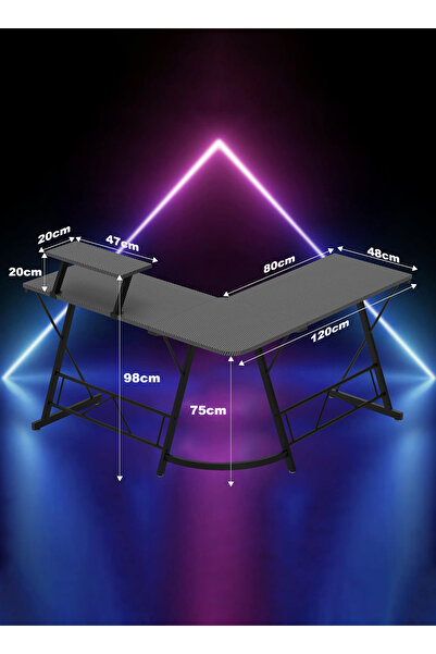 AnneFish 120cm L-Shaped Gaming Desk Office Desk With Monitor Stand Home Office Table Gaming Table