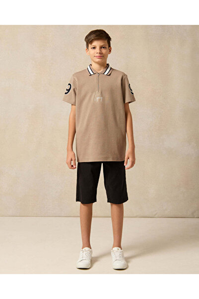 REDTAG Senior Boys Brown Plain Zip Placket Polo T-shirt
