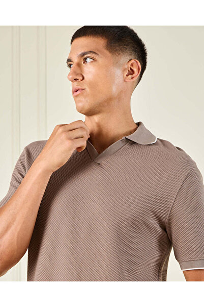 REDTAG Men Brown Jacquard Polo Shirt