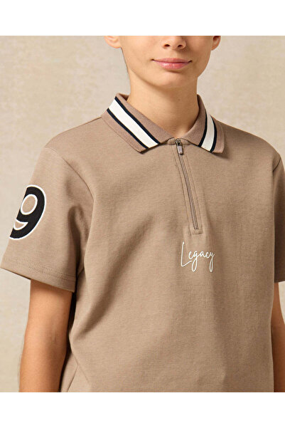 REDTAG Senior Boys Brown Plain Zip Placket Polo T-shirt