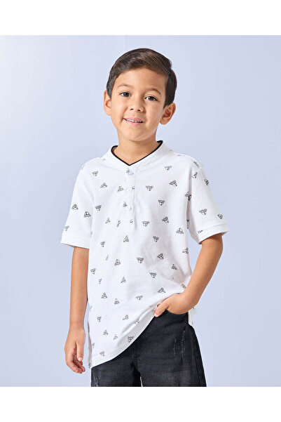 REDTAG Boys White Printed Polo Shirt