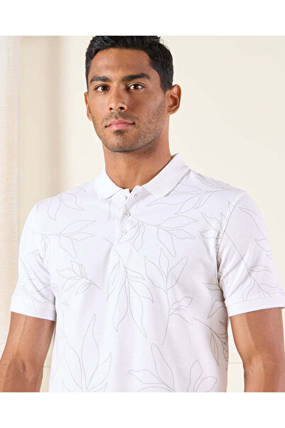 REDTAG Men White Printed Polo Shirt