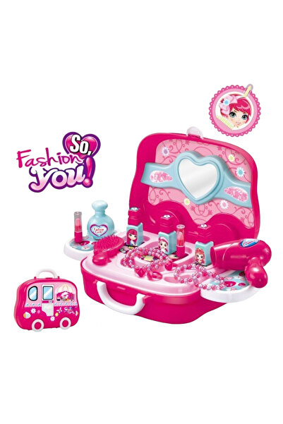 Krista Παιδική Τσάντα ομορφιάς και σετ τραπεζιού ομορφιάς, μοδάτο ροζ