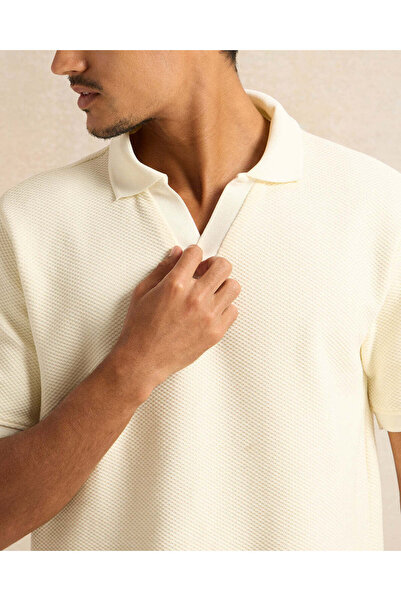 REDTAG Men Ivory Jacquard Polo Shirt